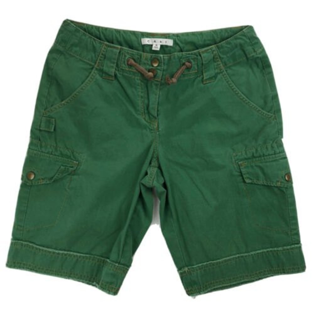 CAbi Women's Size 4 Green Bermuda Shorts Cargo Pockets Raw Hem Drawstring Waist